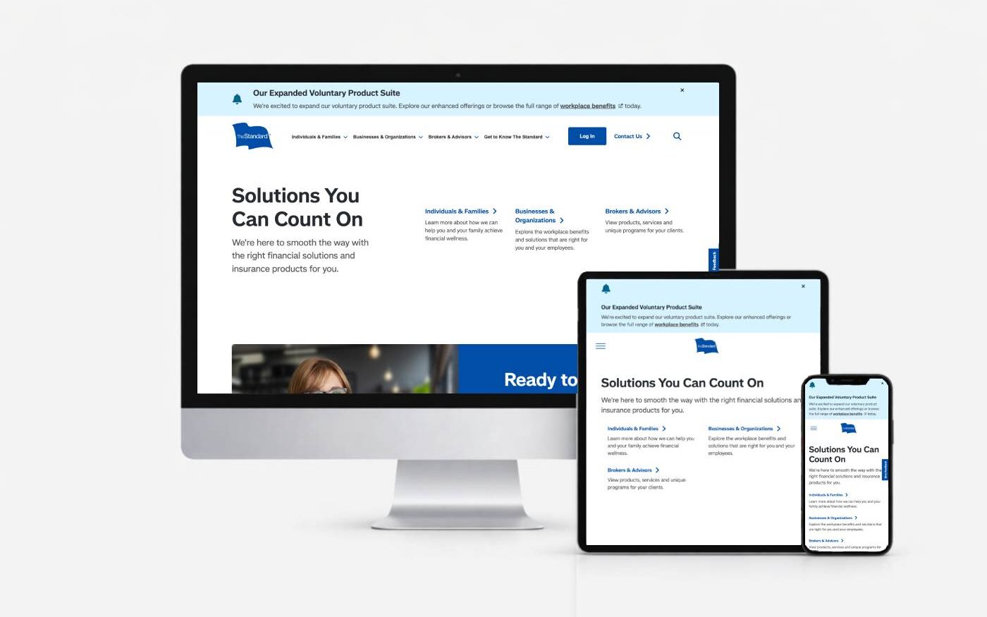 Standard Insurance website shown on desktop, tablet, and mobile devices